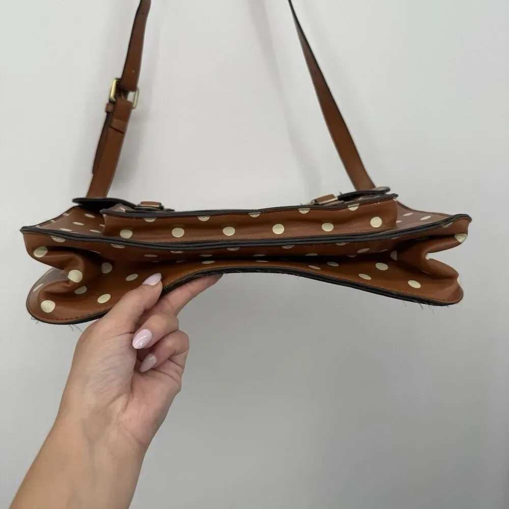 LYDC London Tan & White Polka Dot Satchel Bag Crossbody Vintage
